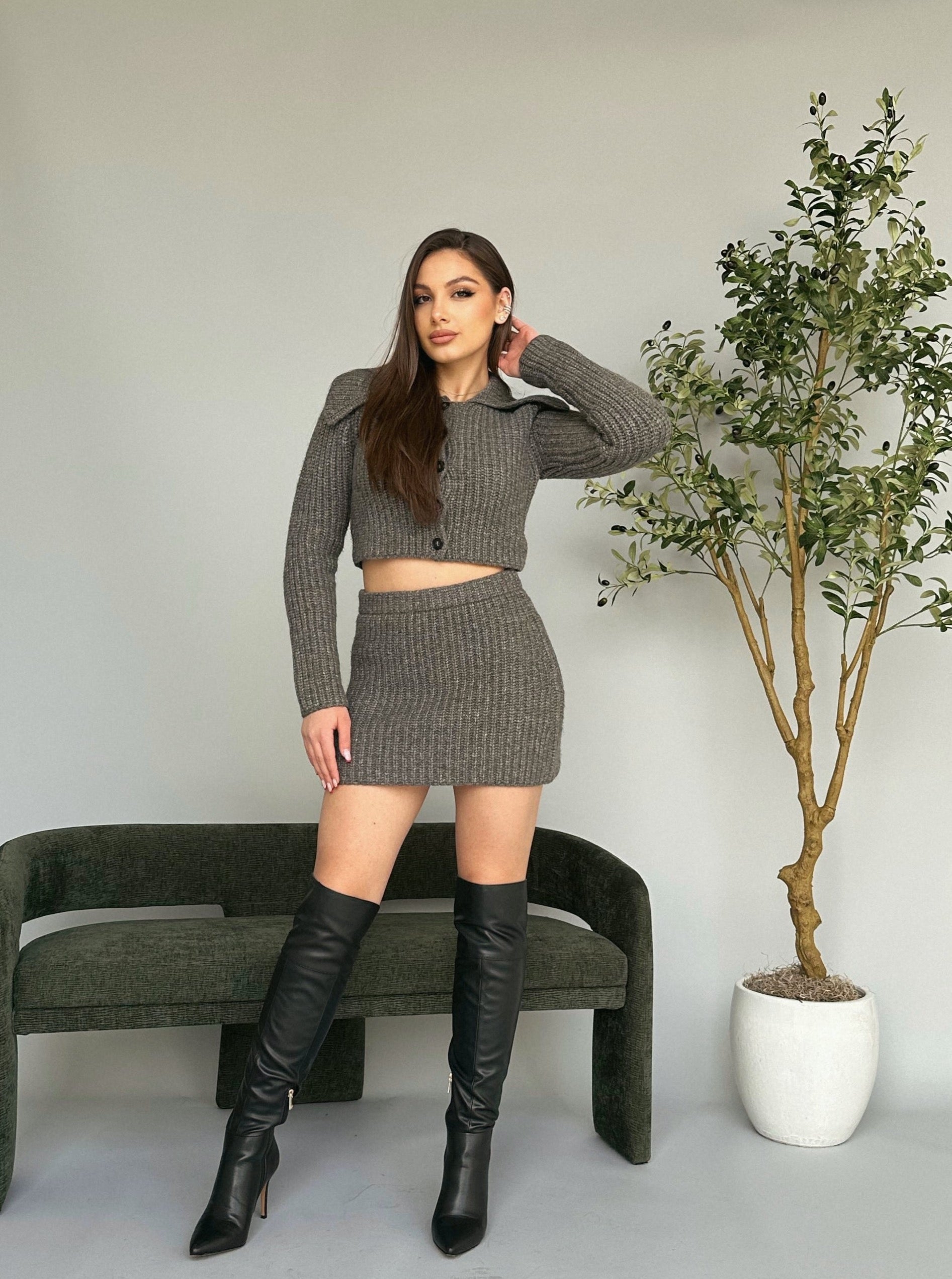 Knitted Cardigan + Skirt