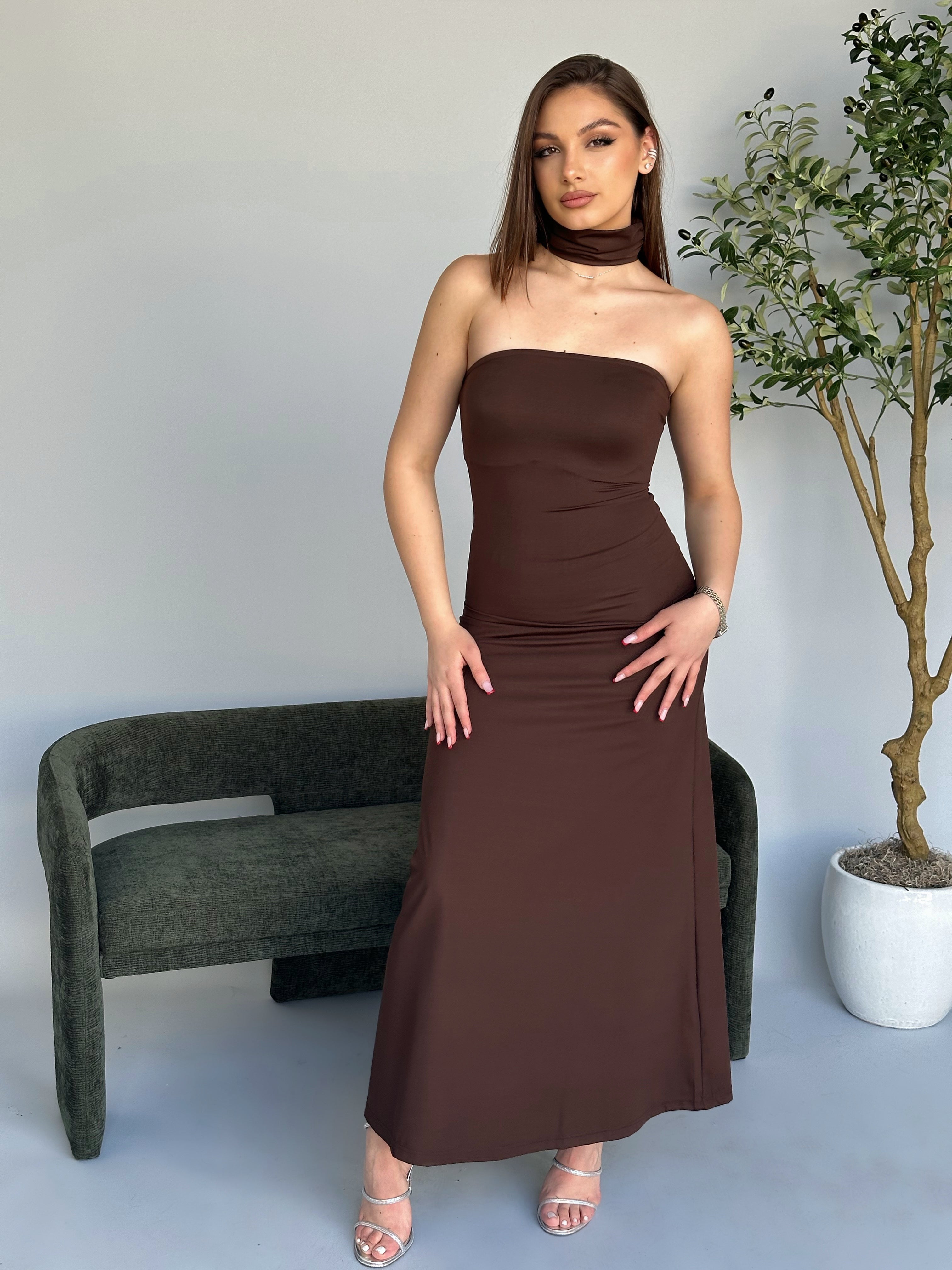 Turtleneck Dress - Brown