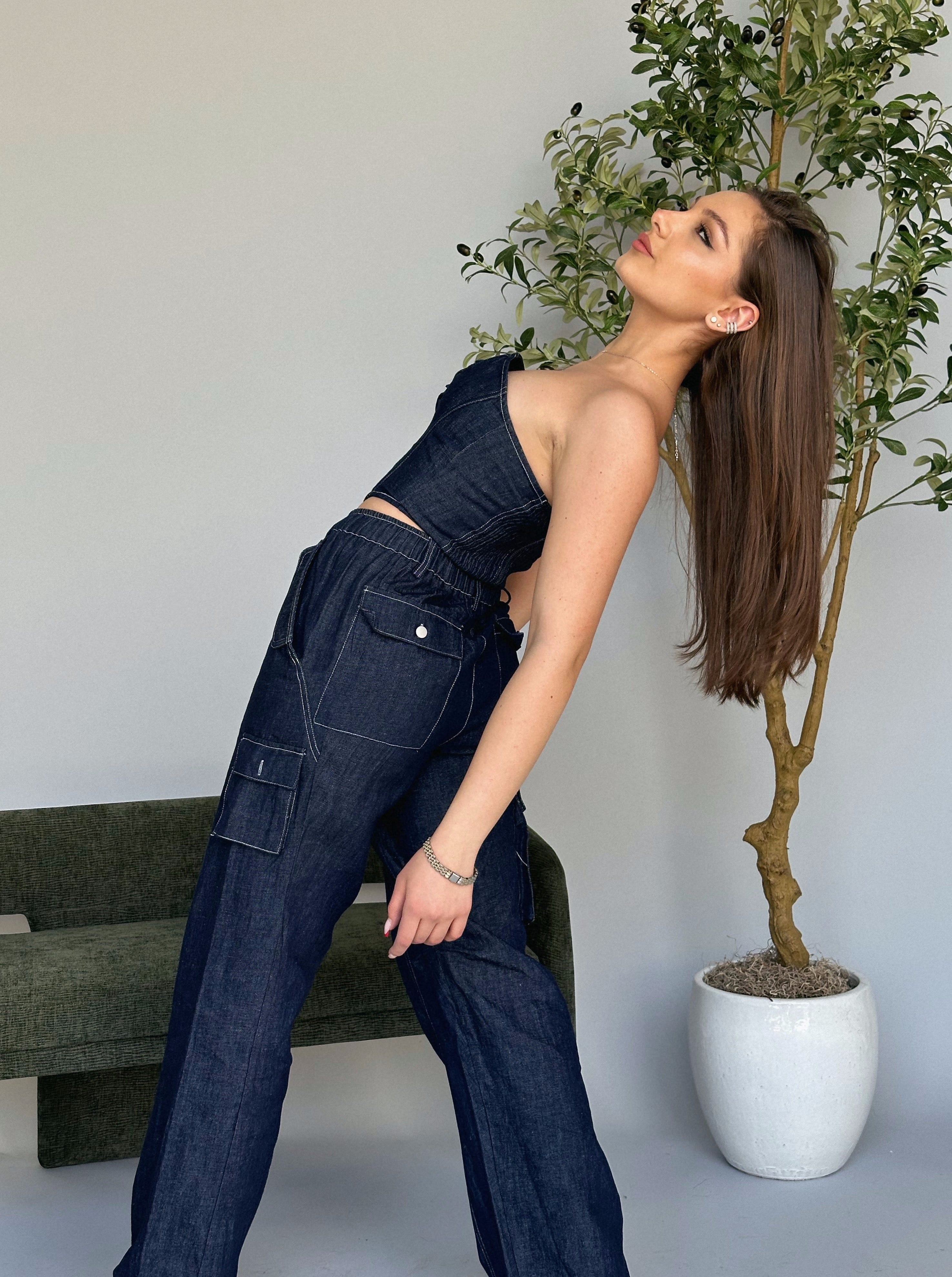 Denim Stitched Pants + Top