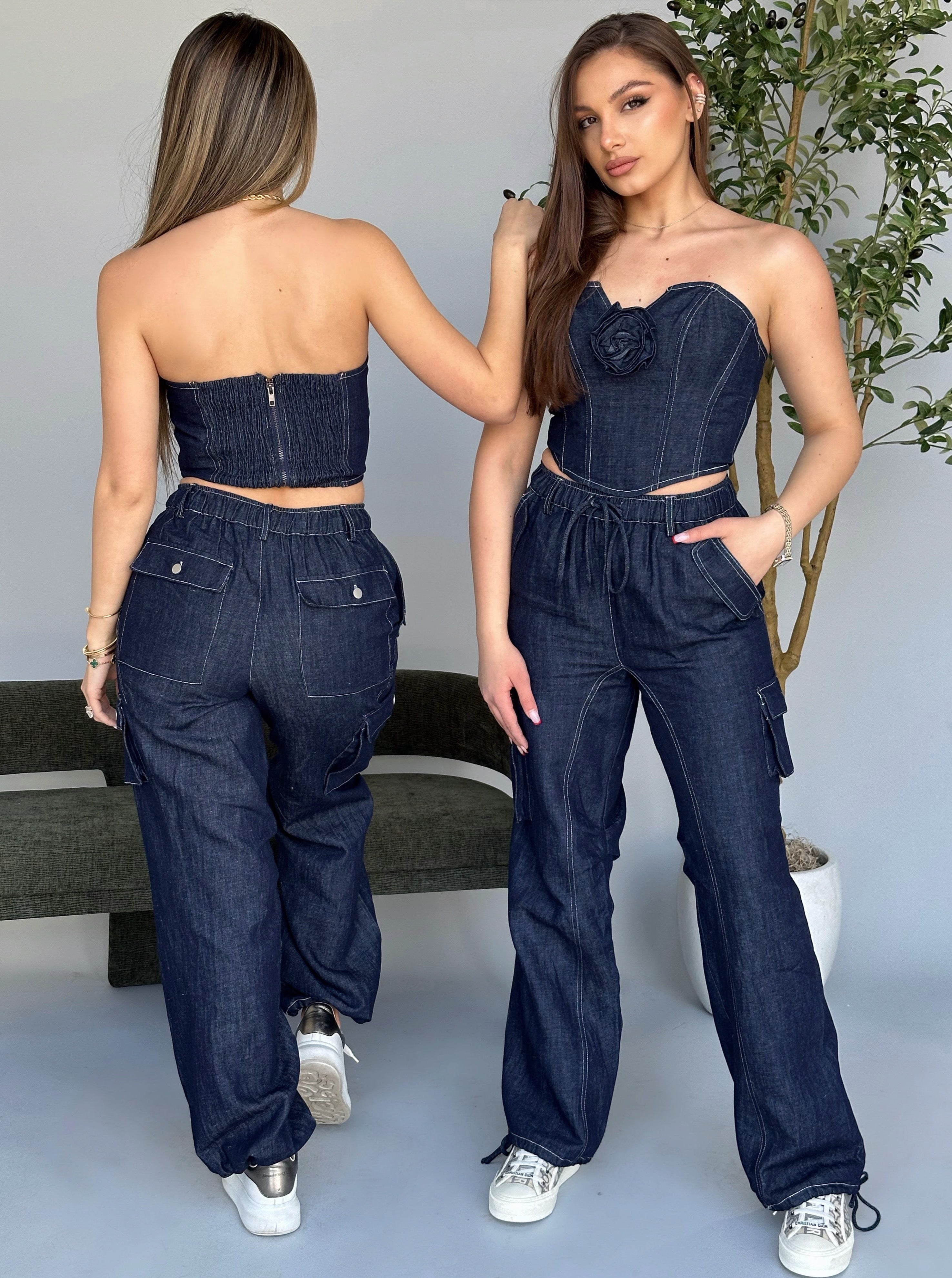 Denim Stitched Pants + Top