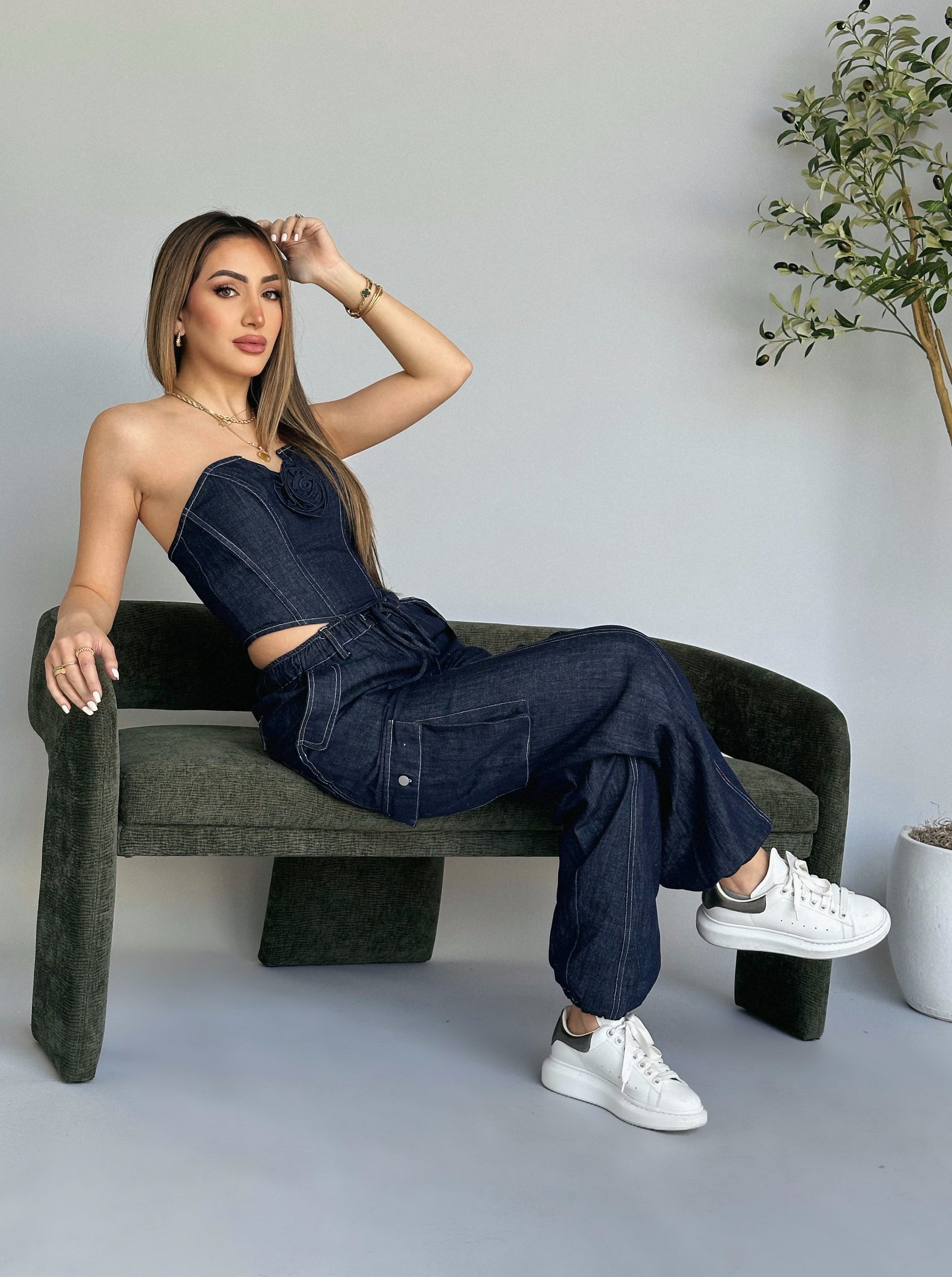 Denim Stitched Pants + Top