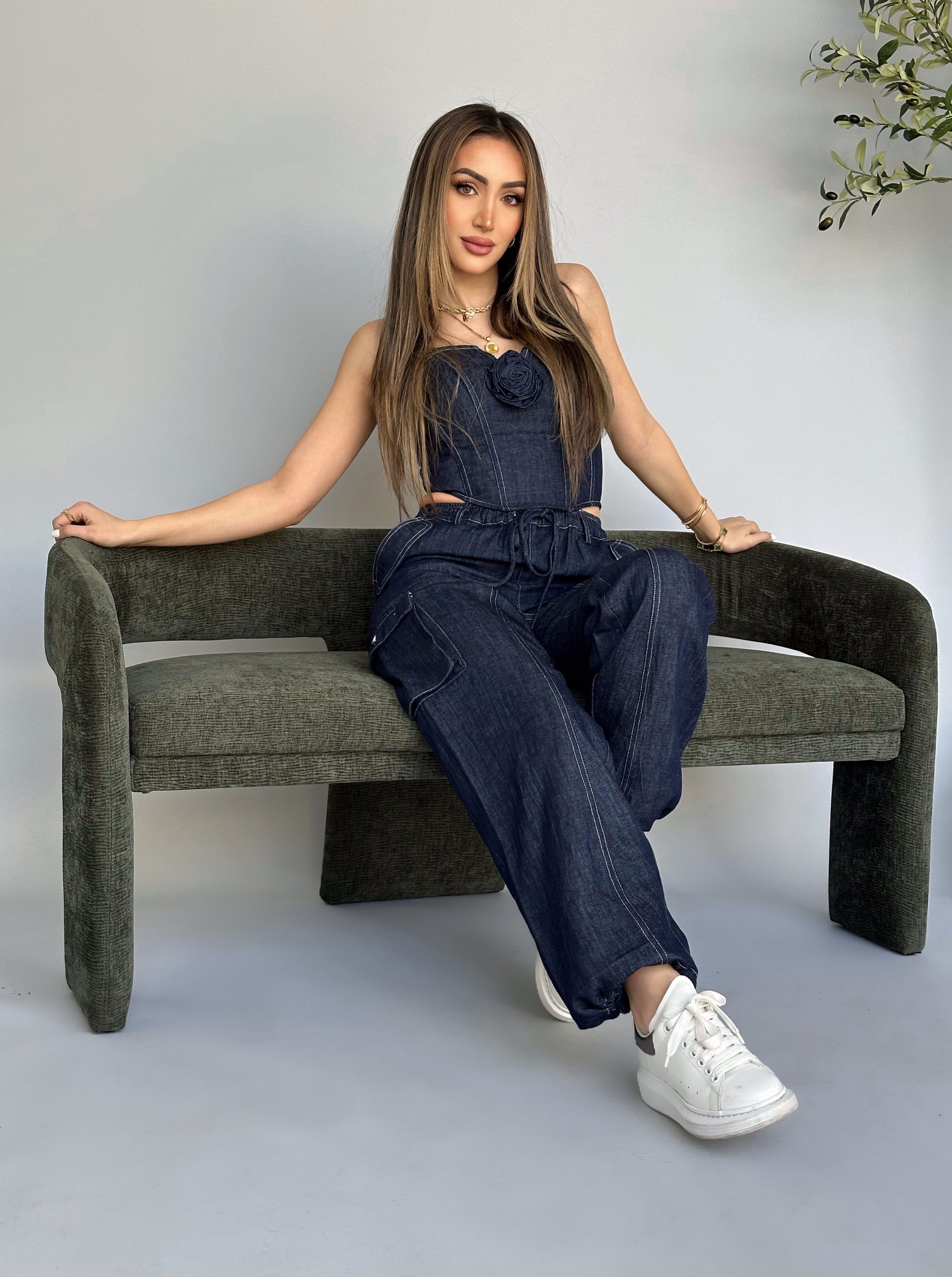 Denim Stitched Pants + Top