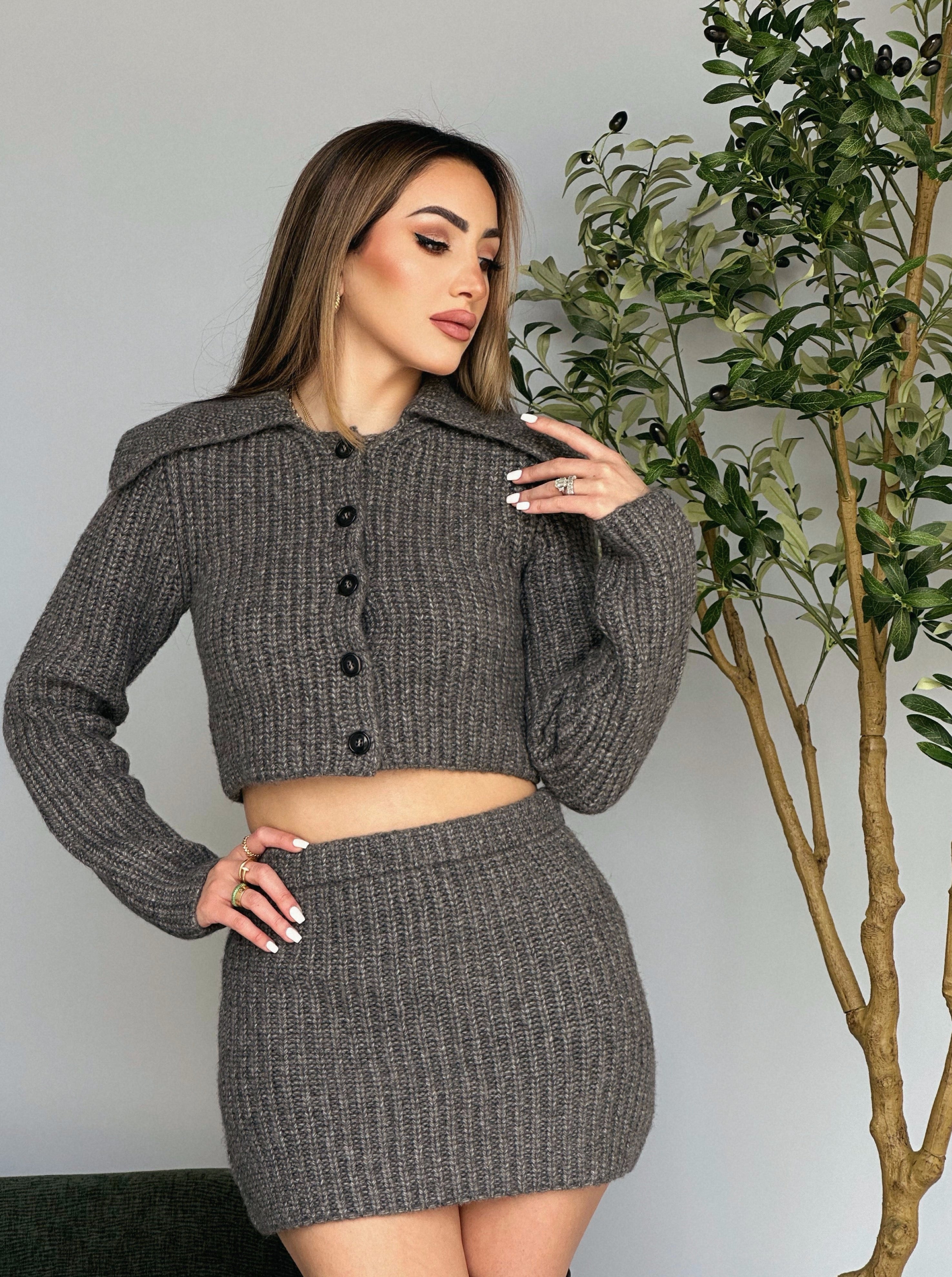 Knitted Cardigan + Skirt