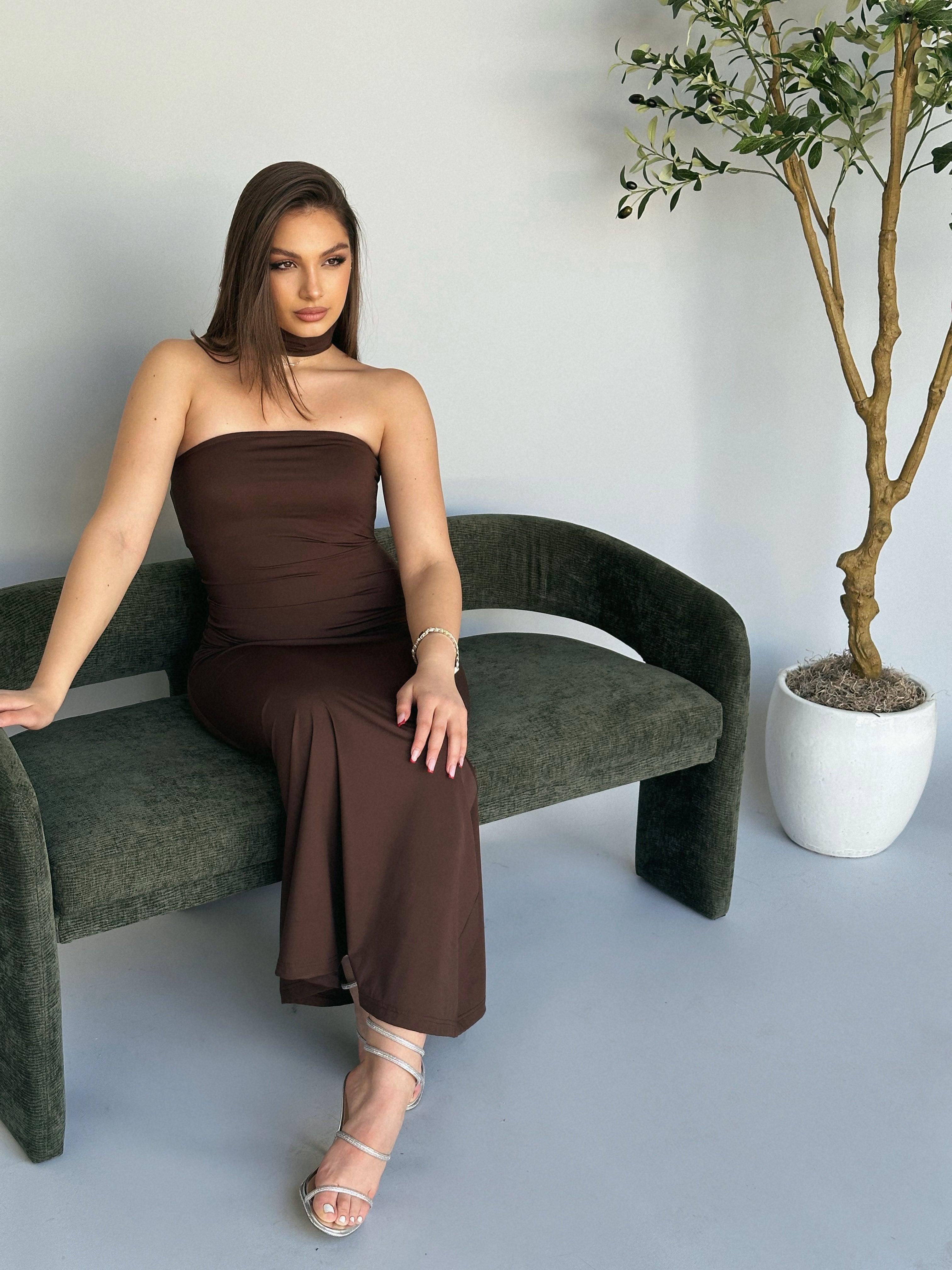 Turtleneck Dress - Brown