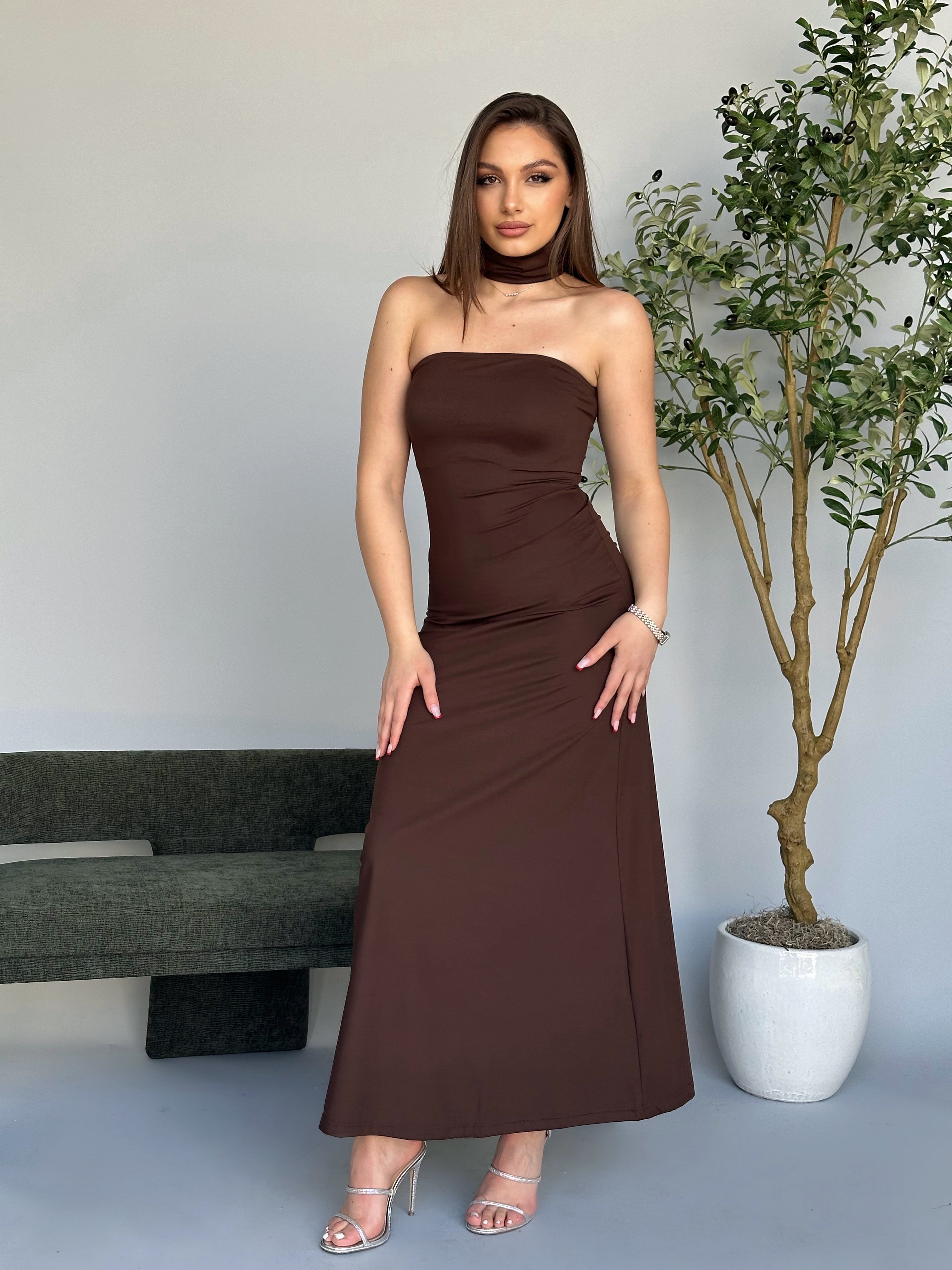 Turtleneck Dress - Brown