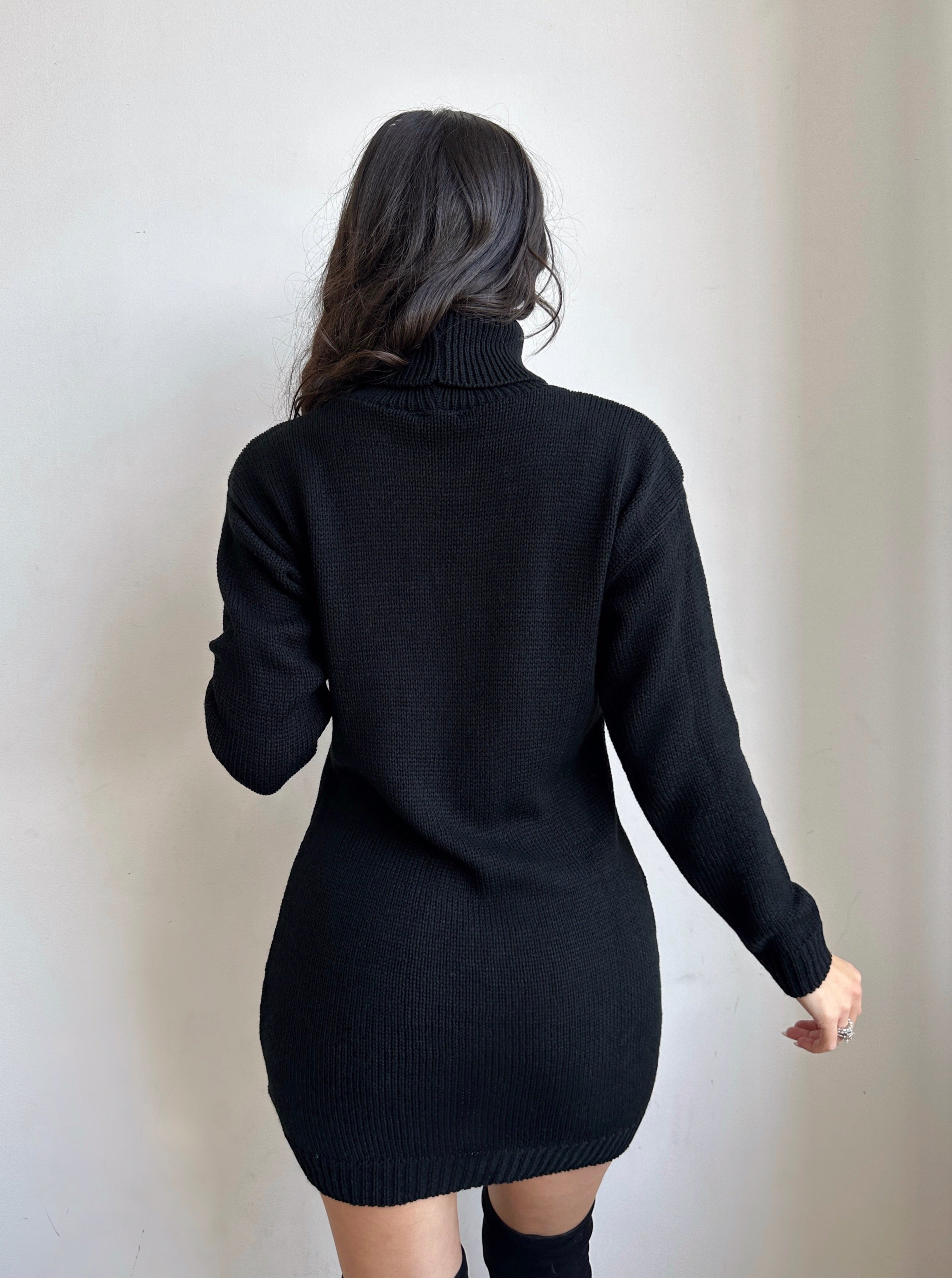 "THEIA" Black Knit Sweater Dress