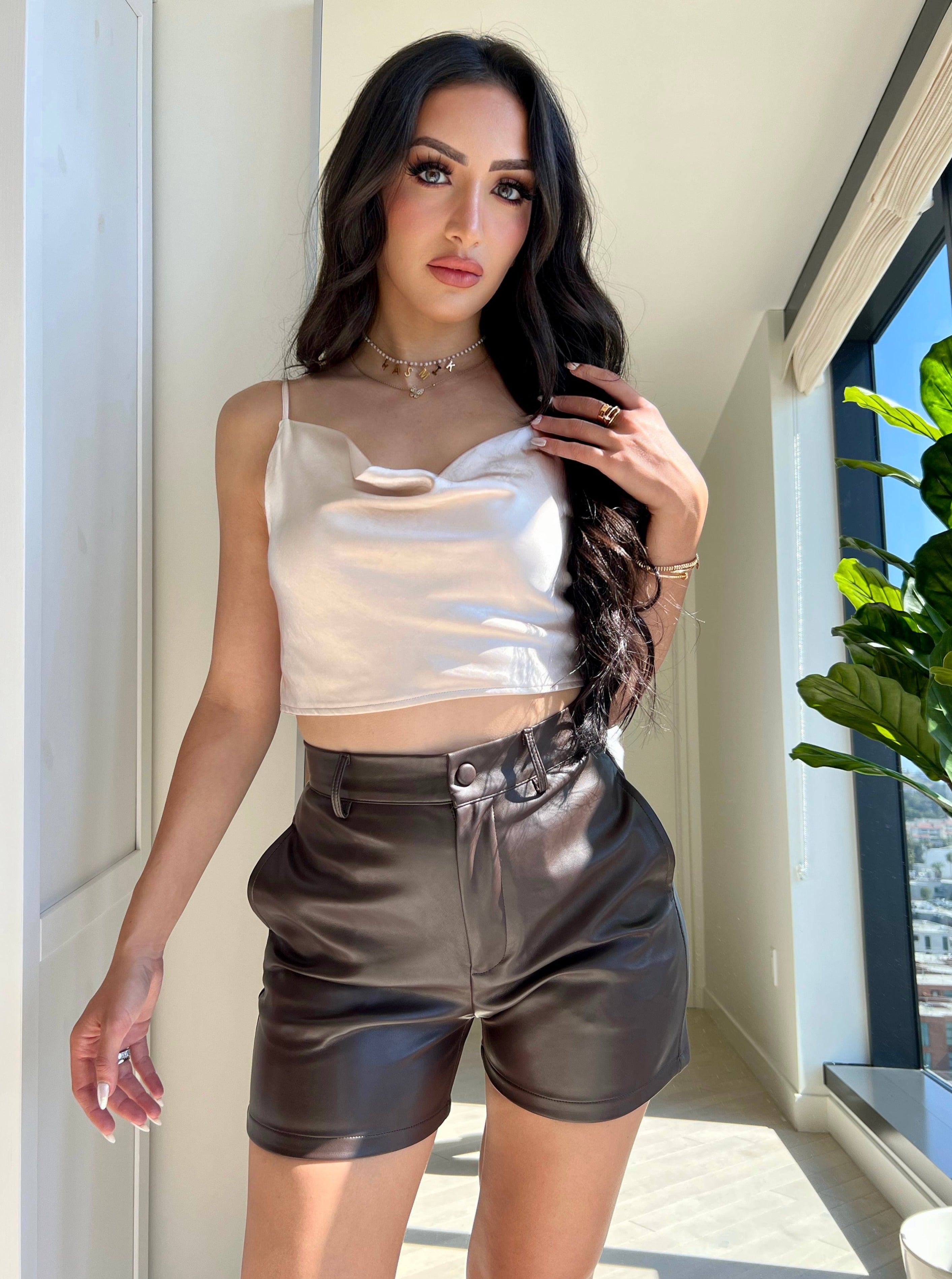 "LEILANI" Brown Leather Shorts